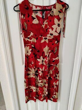 I.N. San Francisco Sleeveless Red Floral Dress Y2K Size Small